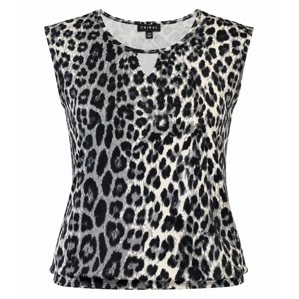 Snow Leopard Plus Size Tribal Sleeveless Top Keyhole Neck Women 3X
